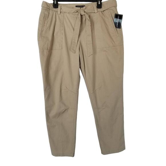 Counterparts Pants - Counterparts Pants 14 Cropped Belted Khaki Tan Tie Waist Capri Ankle cuffed NWT